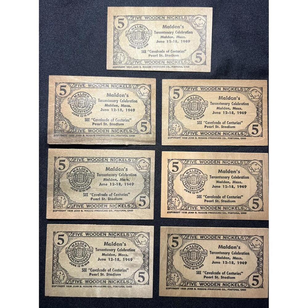 1949 Malden Massachusetts Wooden Nickels Tercentenary Souvenir Certificate Fair